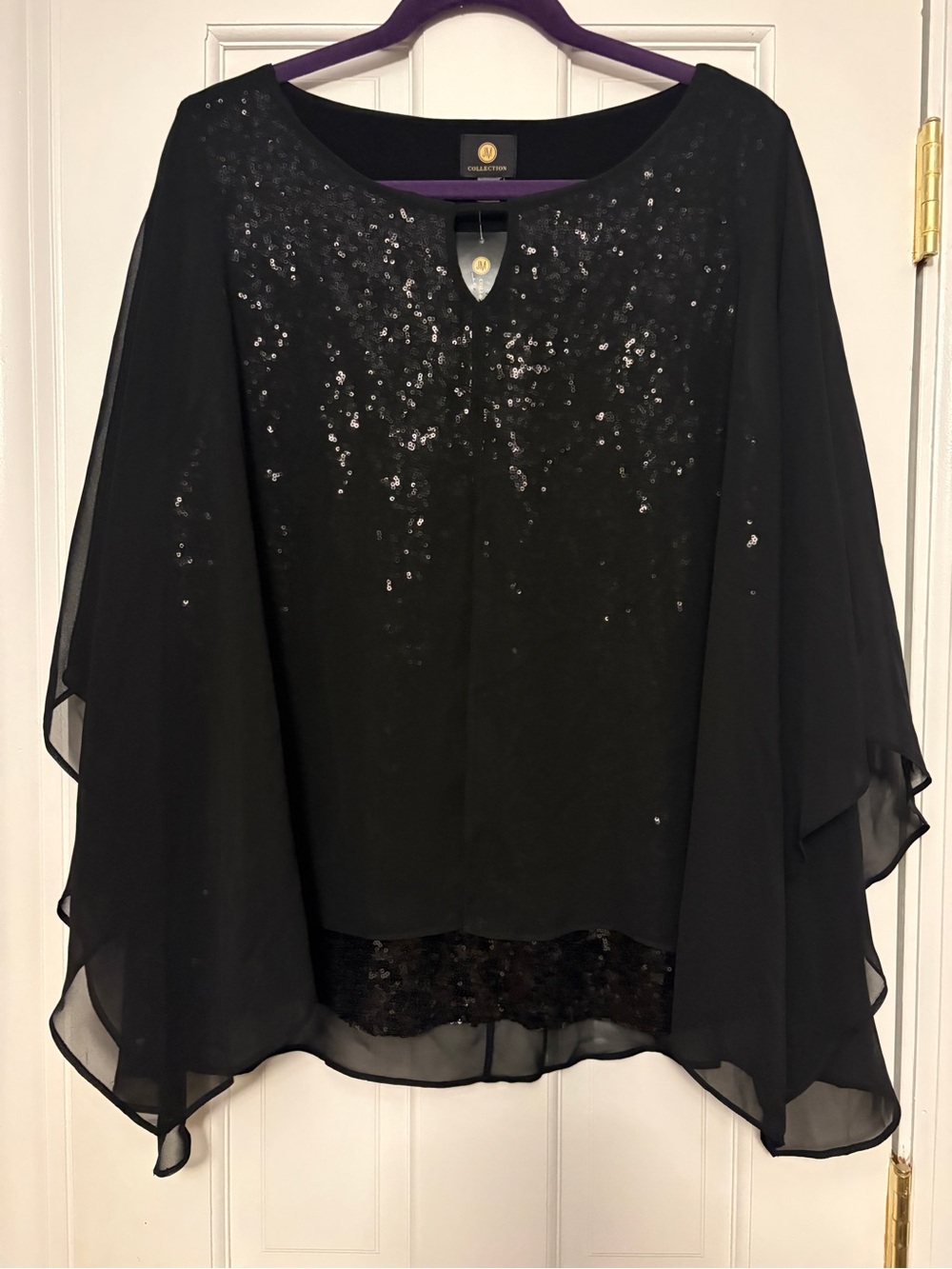 JM Collection Black Chiffon Overlay Sequin Tunic